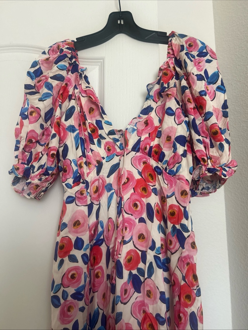 For Love & Lemons Gianna Midi Dress Floral White Pink Blue Slit $242 Size S - Picture 5 of 7